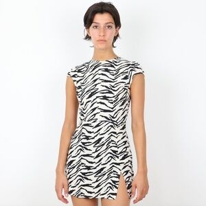 Reformation Zebra Print Black White Cap Sleeve Open Back Mini Dress Size 4